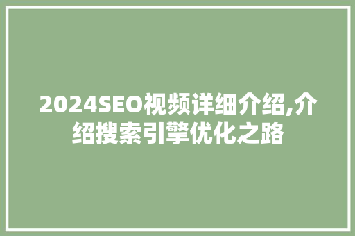 2024SEO视频详细介绍,介绍搜索引擎优化之路