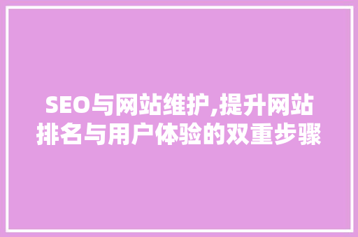 SEO与网站维护,提升网站排名与用户体验的双重步骤