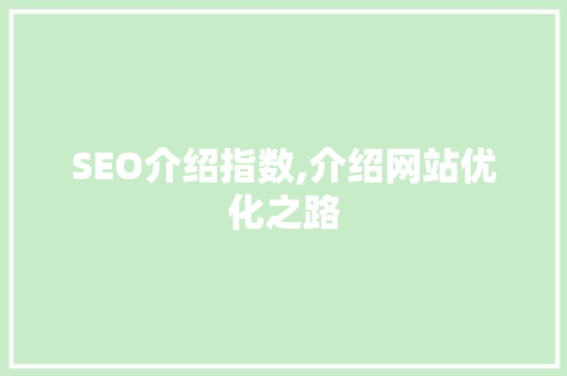 SEO介绍指数,介绍网站优化之路