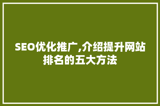 SEO优化推广,介绍提升网站排名的五大方法