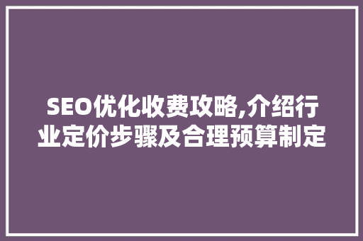 SEO优化收费攻略,介绍行业定价步骤及合理预算制定