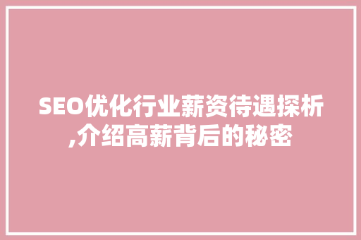 SEO优化行业薪资待遇探析,介绍高薪背后的秘密