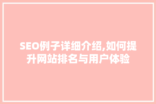 SEO例子详细介绍,如何提升网站排名与用户体验