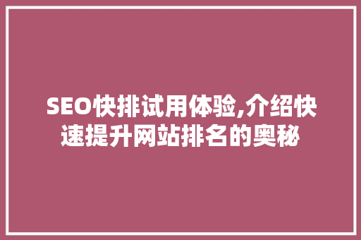 SEO快排试用体验,介绍快速提升网站排名的奥秘