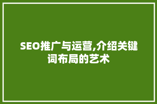 SEO推广与运营,介绍关键词布局的艺术