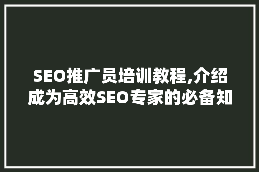 SEO推广员培训教程,介绍成为高效SEO专家的必备知识