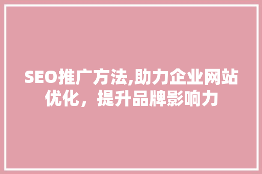 SEO推广方法,助力企业网站优化，提升品牌影响力
