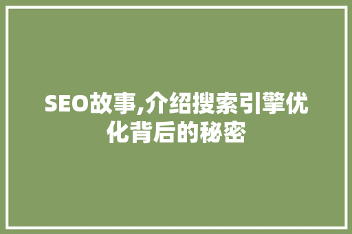 SEO故事,介绍搜索引擎优化背后的秘密