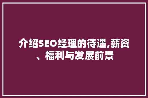 介绍SEO经理的待遇,薪资、福利与发展前景