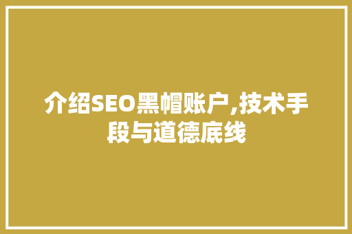 介绍SEO黑帽账户,技术手段与道德底线