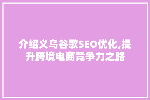 介绍义乌谷歌SEO优化,提升跨境电商竞争力之路