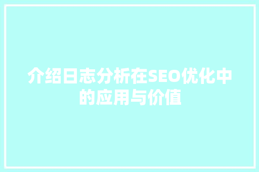 介绍日志分析在SEO优化中的应用与价值