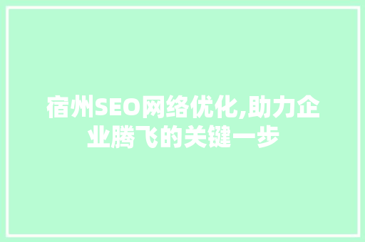 宿州SEO网络优化,助力企业腾飞的关键一步