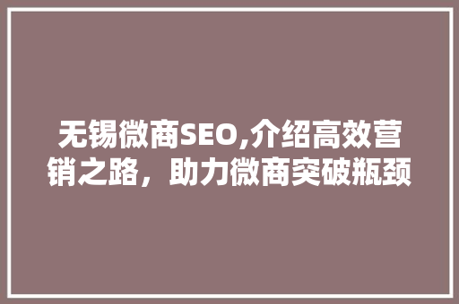 无锡微商SEO,介绍高效营销之路，助力微商突破瓶颈