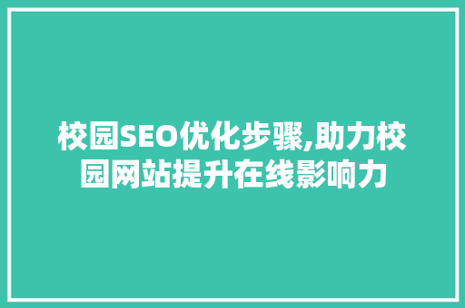 校园SEO优化步骤,助力校园网站提升在线影响力