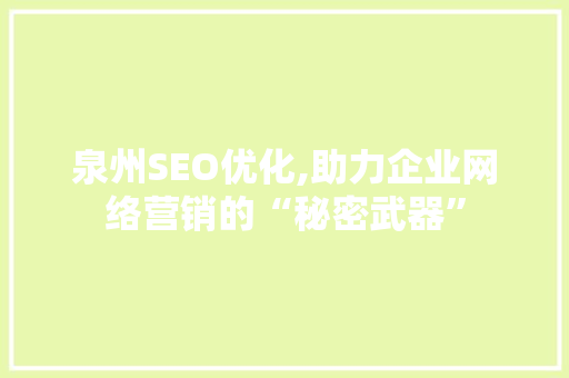泉州SEO优化,助力企业网络营销的“秘密武器”