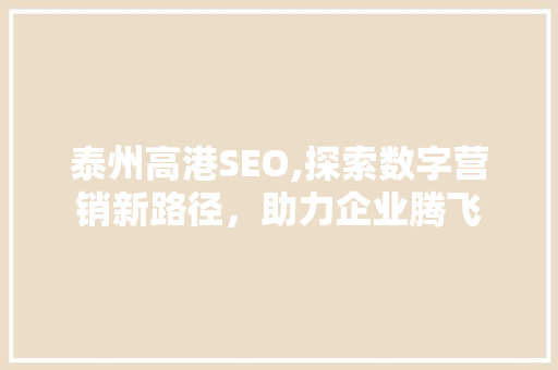 泰州高港SEO,探索数字营销新路径，助力企业腾飞