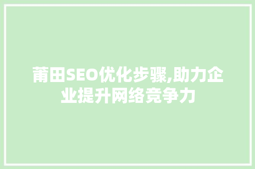 莆田SEO优化步骤,助力企业提升网络竞争力