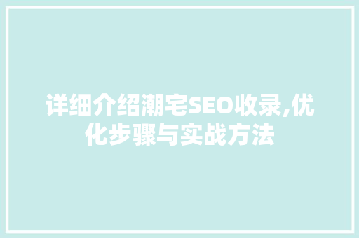 详细介绍潮宅SEO收录,优化步骤与实战方法