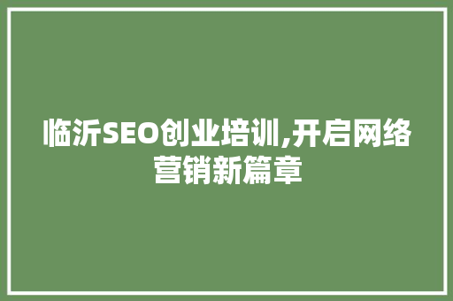 临沂SEO创业培训,开启网络营销新篇章