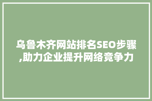 乌鲁木齐网站排名SEO步骤,助力企业提升网络竞争力