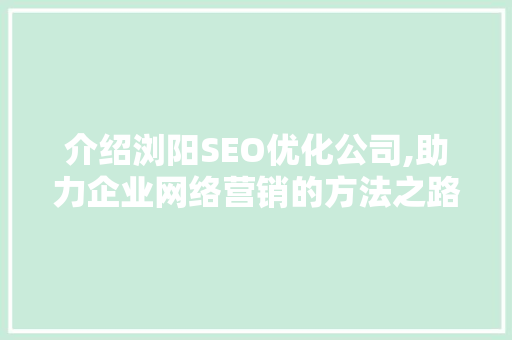 介绍浏阳SEO优化公司,助力企业网络营销的方法之路