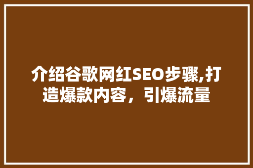 介绍谷歌网红SEO步骤,打造爆款内容，引爆流量