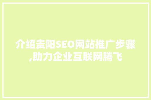 介绍贵阳SEO网站推广步骤,助力企业互联网腾飞