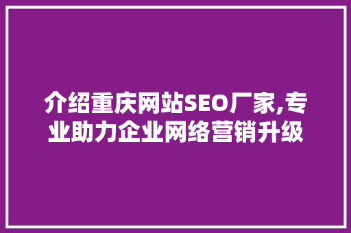 介绍重庆网站SEO厂家,专业助力企业网络营销升级