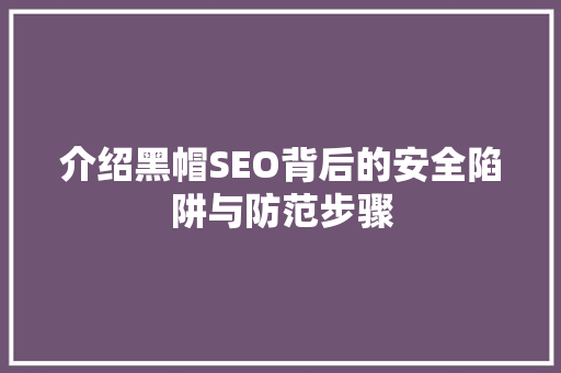 介绍黑帽SEO背后的安全陷阱与防范步骤