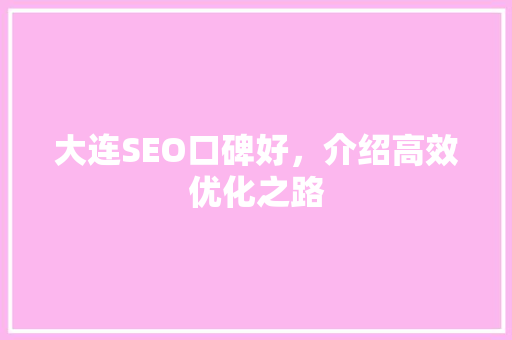 大连SEO口碑好，介绍高效优化之路