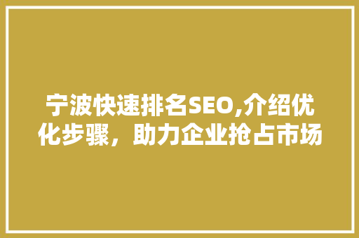 宁波快速排名SEO,介绍优化步骤，助力企业抢占市场先机