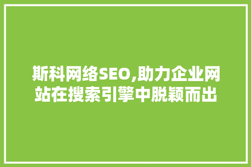 斯科网络SEO,助力企业网站在搜索引擎中脱颖而出