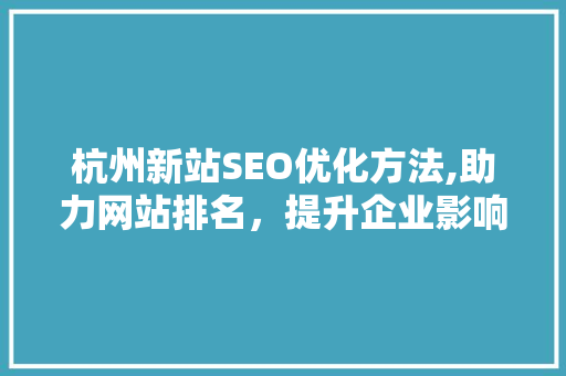 杭州新站SEO优化方法,助力网站排名，提升企业影响力