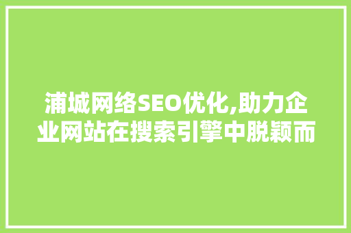 浦城网络SEO优化,助力企业网站在搜索引擎中脱颖而出