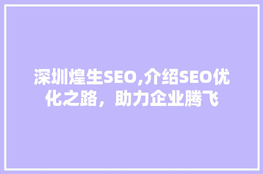 深圳煌生SEO,介绍SEO优化之路，助力企业腾飞
