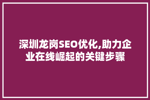 深圳龙岗SEO优化,助力企业在线崛起的关键步骤