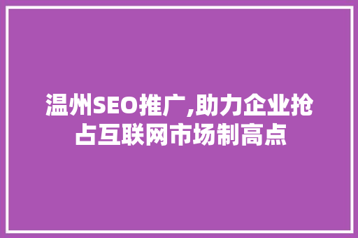 温州SEO推广,助力企业抢占互联网市场制高点