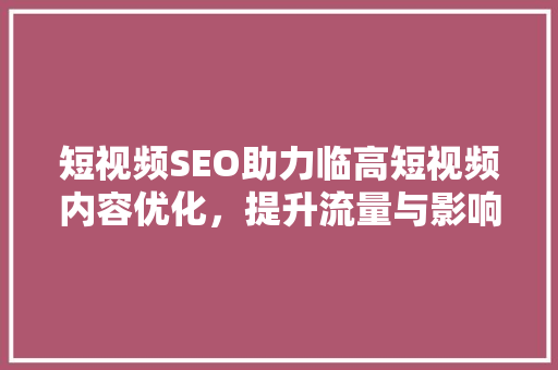 短视频SEO助力临高短视频内容优化，提升流量与影响力