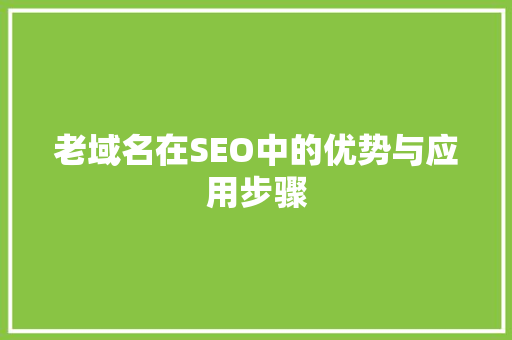 老域名在SEO中的优势与应用步骤