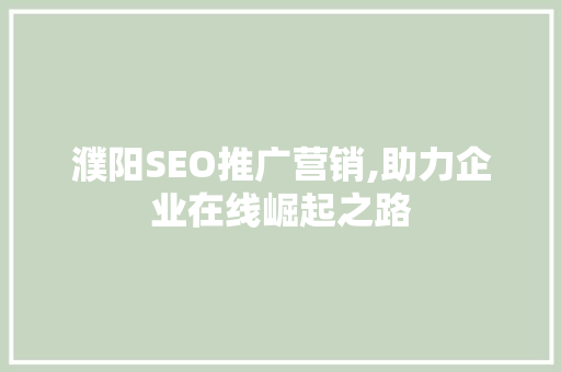 濮阳SEO推广营销,助力企业在线崛起之路