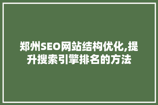 郑州SEO网站结构优化,提升搜索引擎排名的方法