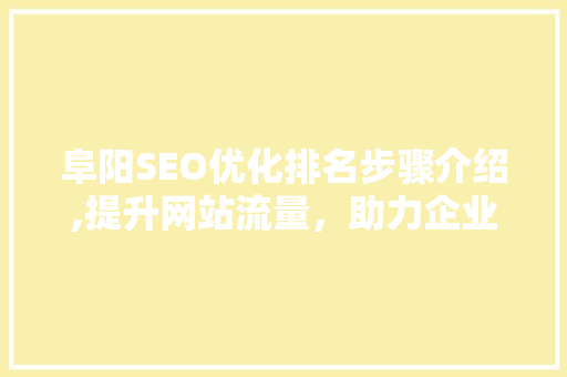 阜阳SEO优化排名步骤介绍,提升网站流量，助力企业腾飞