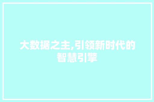 大数据之主,引领新时代的智慧引擎 后端技术