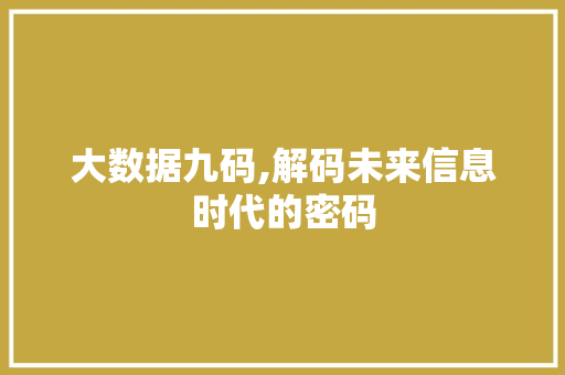 大数据九码,解码未来信息时代的密码 MySQL
