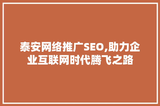 泰安网络推广SEO,助力企业互联网时代腾飞之路
