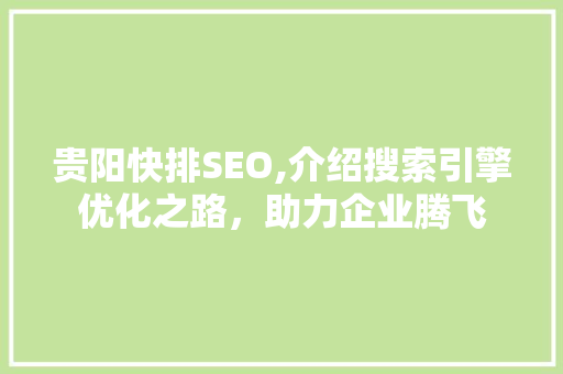 贵阳快排SEO,介绍搜索引擎优化之路，助力企业腾飞