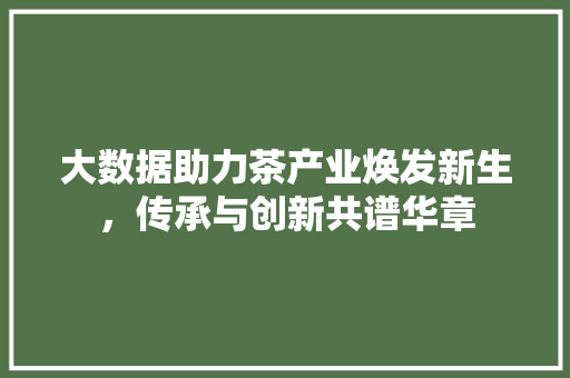 大数据助力茶产业焕发新生，传承与创新共谱华章