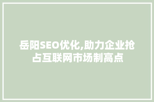 岳阳SEO优化,助力企业抢占互联网市场制高点