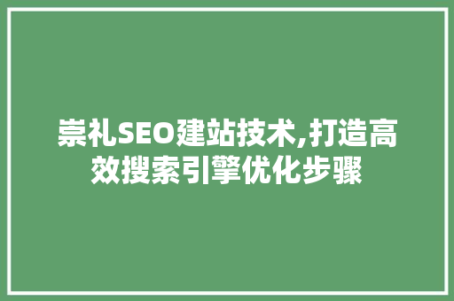 崇礼SEO建站技术,打造高效搜索引擎优化步骤
